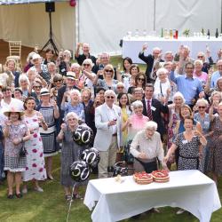 Ariel photo of people at garden event