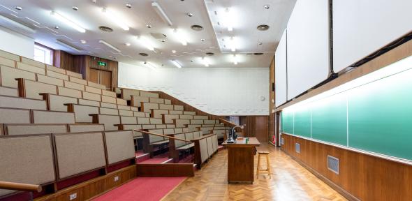 The updates to the lecture theatre include the creation of a wheelchair recess.