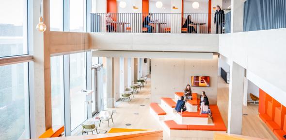 A view of the entrance atrium in the University's West Hub building
