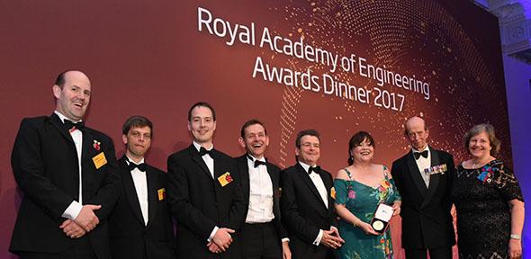 The Raspberry Pi team accepts the MacRobert Award at the Royal Academy of Engineering Awards Dinner 2017
